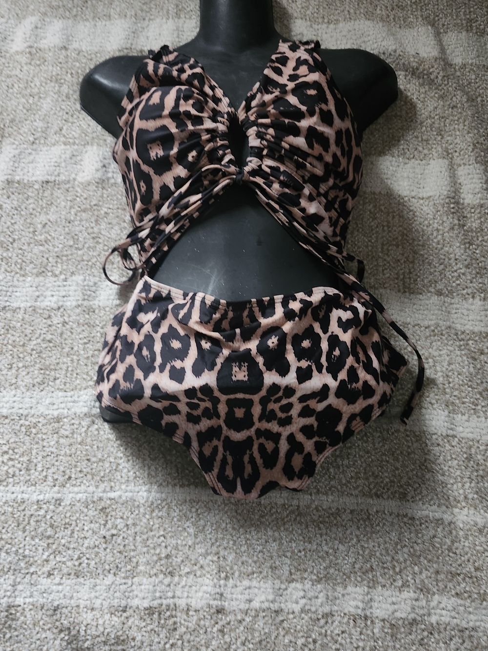 Leopard Print Cutout One-Piece Swimsuit - Pink & Black